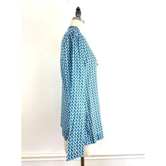 TORY BURCH Tunic Top Blouse 4 Juniper Berry T-Zag Cotton Flare Sleeve Logo - Picture 2 of 9